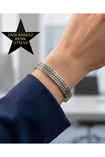 stainless steell Çelik Silver Labirent Detaylı Kelepçe Bileklik