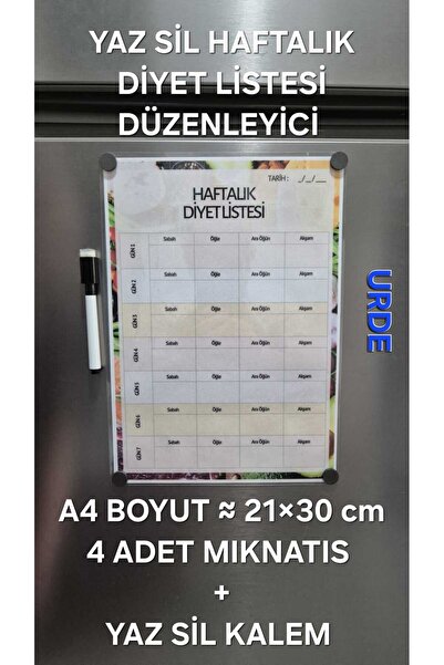 URDE Yaz Sil Haftalık Diyet Listesi Düzenleyici Magnet Mıknatıslı Pano Beslen...
