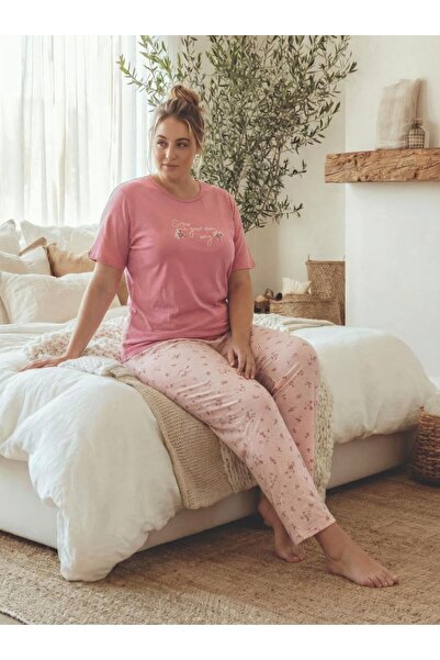 MEBA طقم بيجامة نسائي مقاس كبير من قماش السوبر جيرسيه القطني الممشط، مريح، بأ...