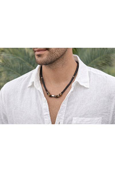 magıcgrange Men's Natural Stone Necklace - Tiger's Eye Hematite Natural Stone...