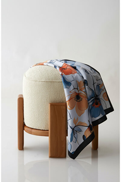 TAMA Lotus Desenli Mavisarı Fular