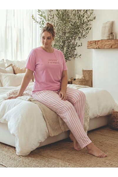 MEBA طقم بيجامة نسائي مقاس كبير من قماش السوبر جيرسيه القطني الممشط، مريح، بأ...