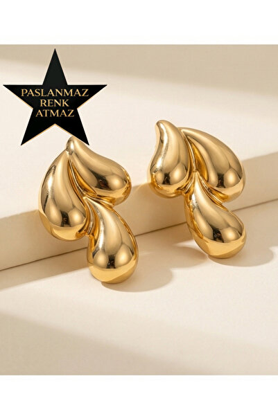 stainless steell 316L Çelik Gold Damla Kadın Küpe