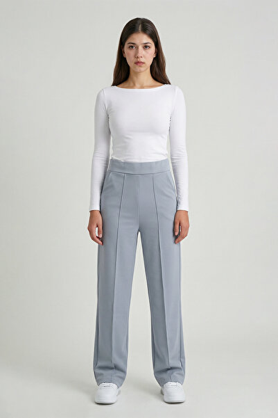 MODASPARK Gray High-Waisted Women's Palazzo Trousers with Pockets