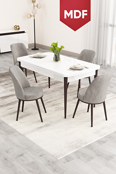 Canisa Nix Serisi Açılabilir 70x114 MDF Beyaz Masa Ceviz Ayak Mutfak Masası T...