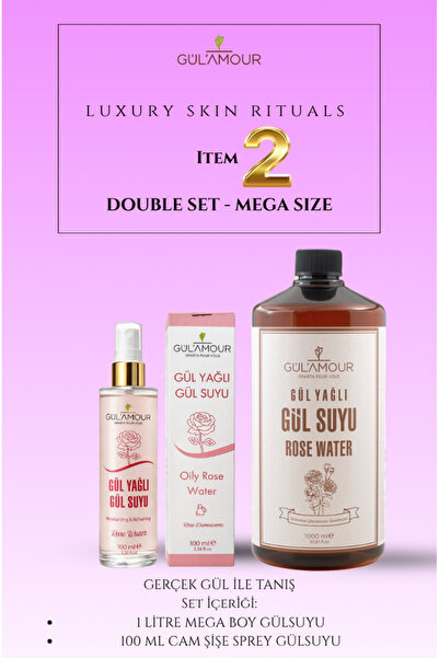 GÜLAMOUR MUHTEŞEM İKİLİ SET ( 1 Litre GÜLSUYU & 100ml Sprey Cam Şişe GÜLSUYU )