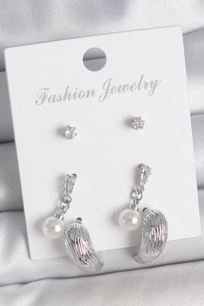 Skygo طقم أقراط نسائي من حجر الزركون المتدلي باللون الفضي والنحاسي موديل 3 أز...