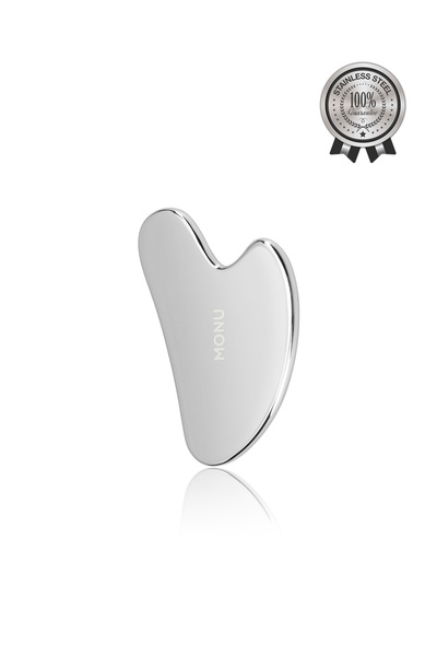 Paslanmaz Çelik Gua Sha - Yüz Masaj Aleti - 1 Adet - Kalın 8,5x5,5x 0,3 Cm
