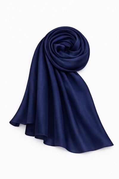 Olcay Satin Textured Janjanlı Evening Dress Shawl K. Indigo 102