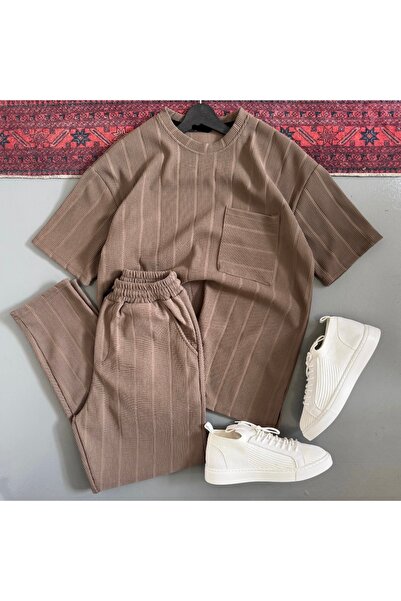 WENMİNG Men's Ottoman Fabric Crew Neck Summer Top and Bottom Set