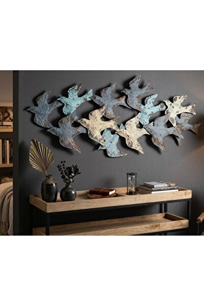 Deco Home Eskitme Metal Kuşlu Tablo Mavi