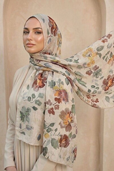 Sultan Eşarp شال من الخيزران منقوش من سلطان - موديل أبريل - DK01-05