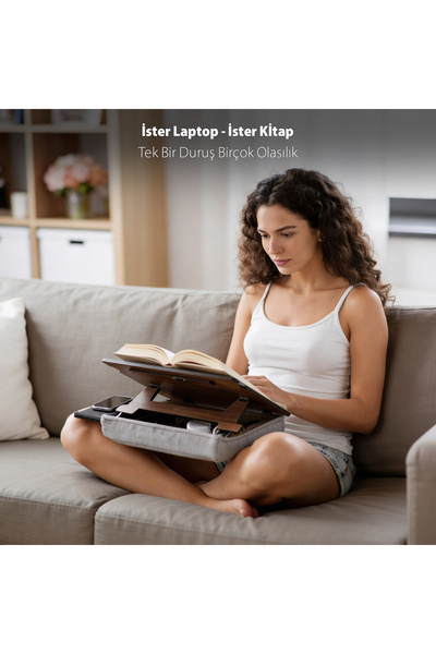 Vigo Wood Minderli Egim Ayarlanabilir Çekmeceli Mousepad Laptop Sehpası Ceviz-LS051