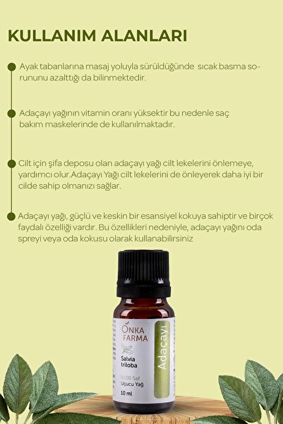 OnkaFarma Onka Farma Adaçayı Yağı - %100 Saf Adaçayı (ACI ELMA) Uçucu Yağı - 10 ml