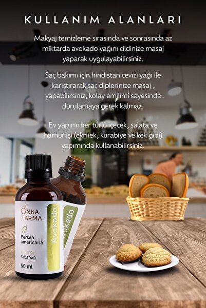 OnkaFarma Onka Farma %100 Saf Avokado Yağı - Soğuk Sıkım Avokado Yağı - 50 ml