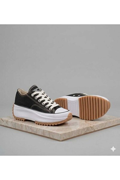 PremiumShoes ΜΑΥΡΗ ΚΟΝΤΗ ΑΝΤΙΓΛΙΣΤΡΙΚΗ ΣΟΛΑ WANDERSN RUN STAR SNEAKER