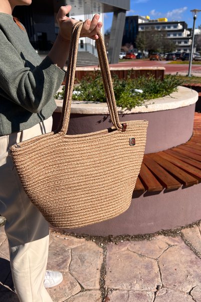 KAAN HOME Beige Wicker Look Beach Pool Daily Bag Multi-Purpose Washable Decorative Bag
