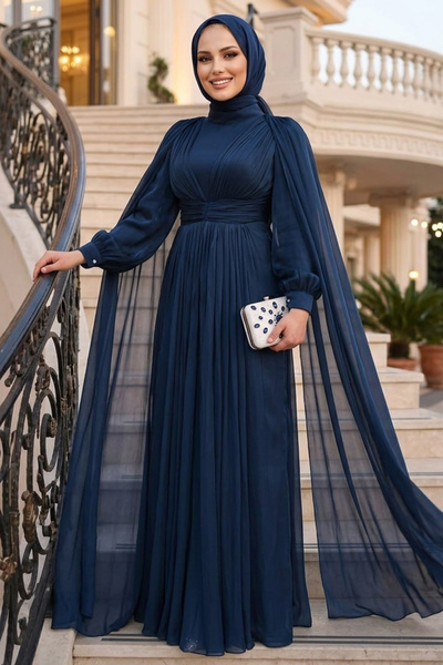 N.S NEVA STYLE - Μπλε ναυτικό φόρεμα με μανδύα 5447L