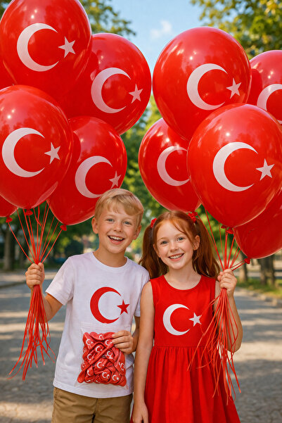 Parti dolabı 24 Adet Bayrak Balon Türk Bayraklı Kırmızı Baskılı Balon 23 Nisa...