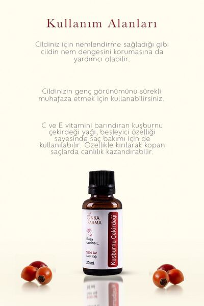 OnkaFarma Onka Farma %100 Saf Kuşburnu Çekirdeği Yağı Soğuk Sıkım 30 ml