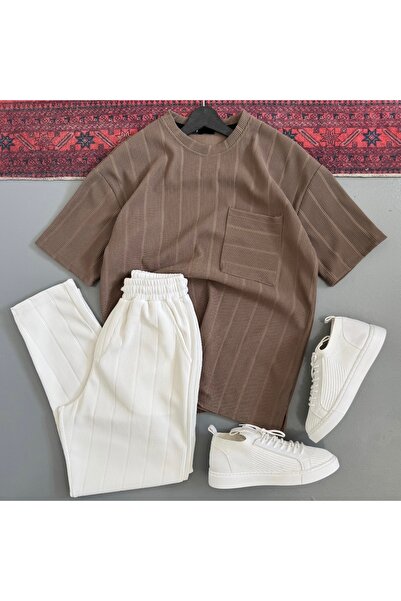 WENMİNG Men's Ottoman Fabric Crew Neck Summer Top and Bottom Set