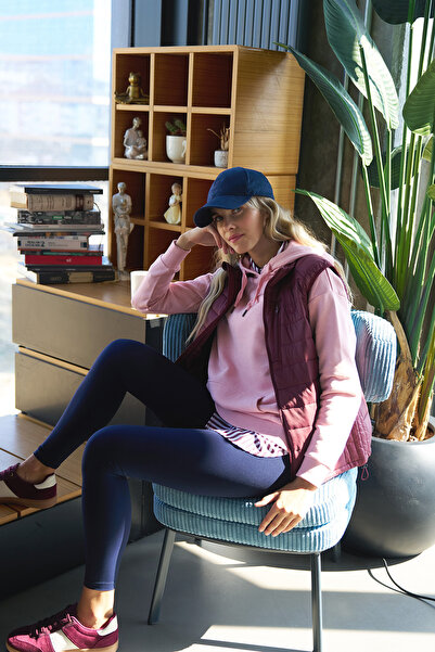 bilcee Hanorac sport solid din bumbac, pudră, cu glugă, buzunar cangur, 8785