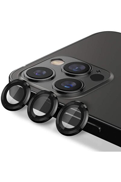 bzontech Apple Iphone 12 Pro Mercek Lens Kamera Koruyucu Siyah