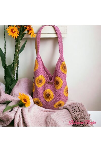 Satürn Hobi Lined Bag with Lined Sunflower Motif