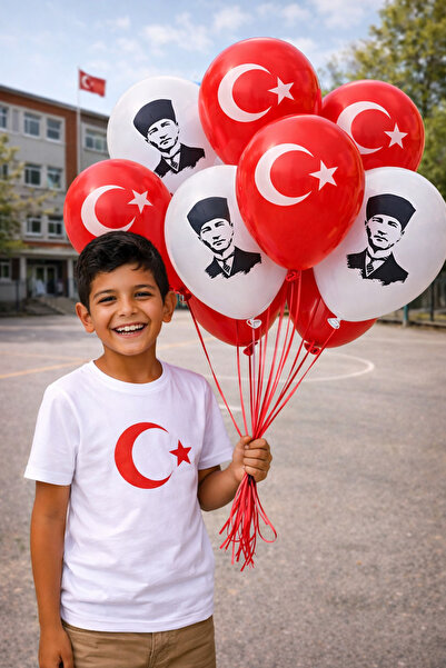 Parti dolabı 12 Adet Bayrak Balon Türk Bayraklı Ve Atatürk Baskılı 23 Nisan 1...
