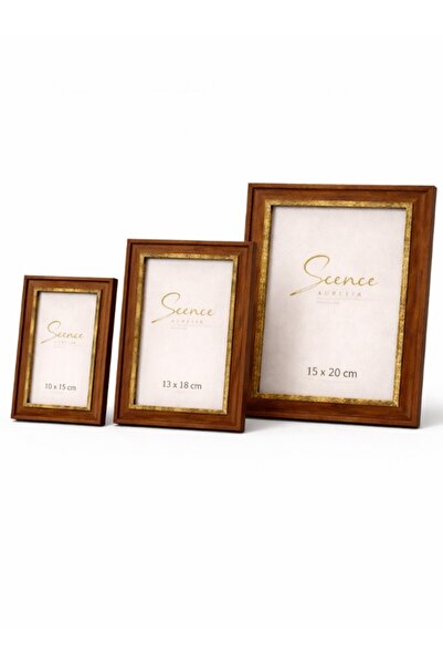 OEM Set 3 rame foto cu bordura aurie 10x15 13x18 15x20 cm - Maro
