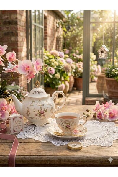 Twinkle Diana Porselen 6 Lı Çay Fincan Seti Vintage Çiçek Desenli Gold Detaylı