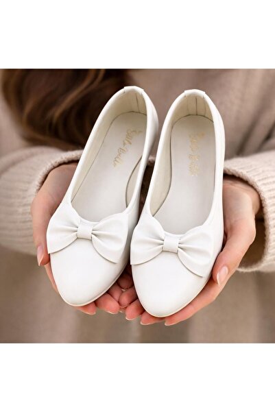 redtan Kadın Beyaz Babet Şık Fiyonk Detaylı Konforlu Ayakkabı