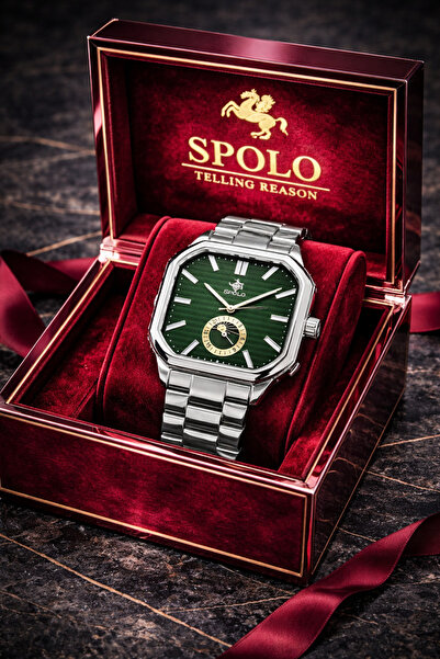 S.POLO Square Case Men's Wristwatch+Bracelet Gift