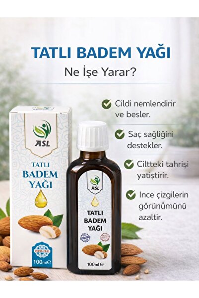 ASL Tatlı Badem Yağı 100 Ml | %100 Soğuk Sıkım | Sweet Almond Oil | Katkısız ...