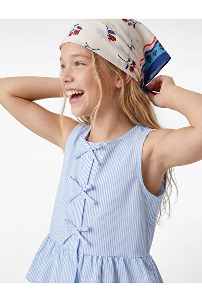 Koton Блузка з бантиком, без рукавів, з коміром-стійкою, з рюшами та смужками