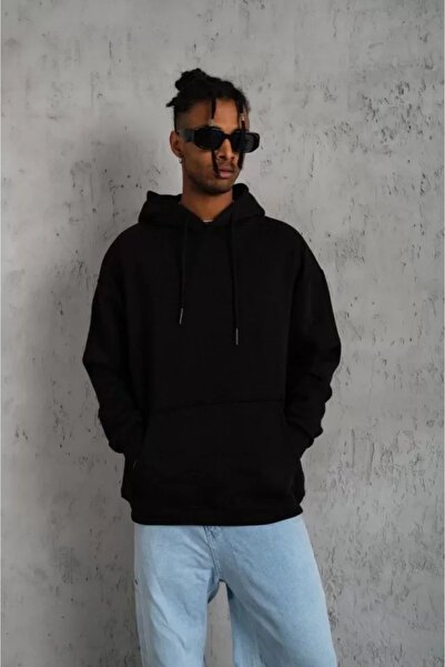 Generic Brand Men's Plain Hooded Sweat - Black