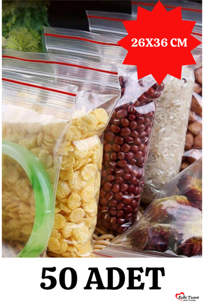 Kalbi Ticaret Kilitli Torba 26x36 Cm 50'li Kilitli Buzdolabı Poşeti Şeffaf Na...