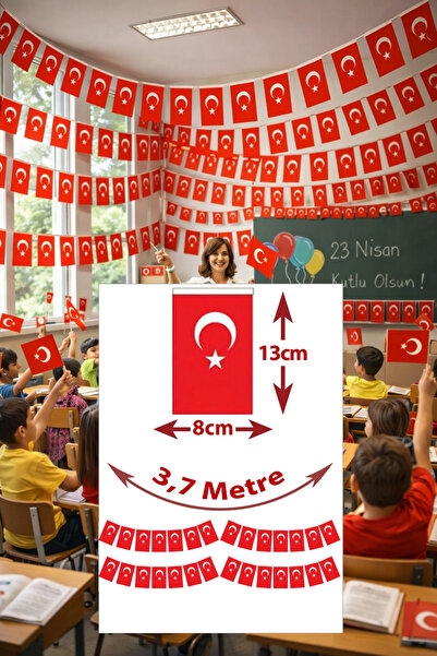 Parti dolabı 4 Metre 40lı Ipli Bayrak Süs ,13cmx8cm Türk Bayrağı Süslemesi, O...