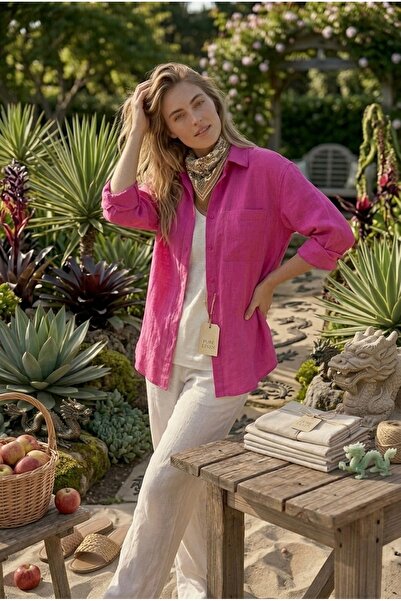 miremiran Natural Linen Fabric Oversize Loose Fit Women's Shirt – Summer Comf...