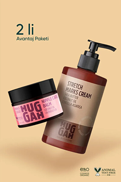 Huggah Organik Doğal Çatlak Önleyici Cilt Bakım Kremi 180ml + %100 Doğal Göğü...