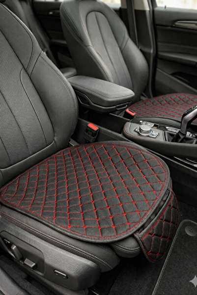 Genel Markalar Araba Koltuk Minderi Ön Ve Arka Takım 3 Parça Siyah Kumaş Kırmızı