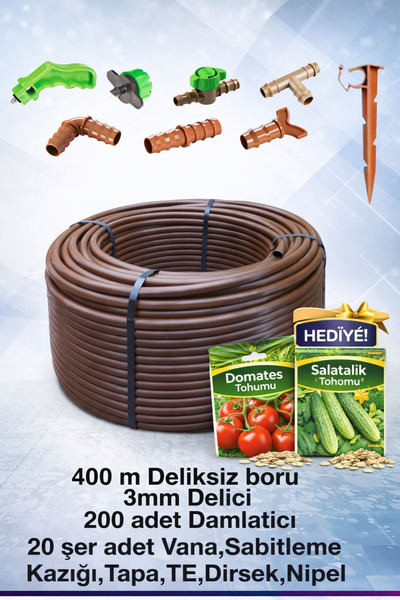 Genel Markalar Deliksiz Damlama Borusu 400m Hediyeli Hazır Paket.