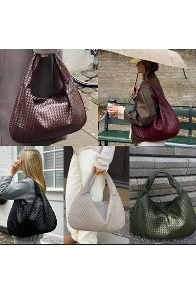 ÖZÜM TAKI Women's Large Size Knitted Patterned Shoulder Bag Brown
