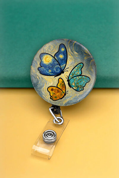 Apptakı Van Gogh Kelebekler Metal Buton Yoyo Yaka Kartığı Kart Tutucu Yoyo Ka...