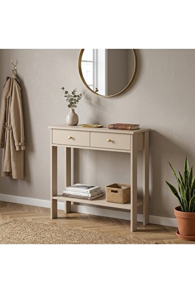 Home Mandosi Çift Çekmeceli Dresuar Çok Amaçlı Dolap Kumtaşı 90 cm