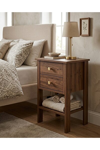 Home Mandosi Çift Çekmeceli Ceviz Komodin
