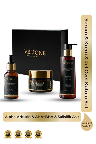 Velione Leke Karşıtı Cilt Bakım Seti – Yüz Temizleme Jeli & Serum & Krem l Öz...