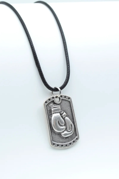 ıdr Boks Eldiveni Künye Gümüş Kaplama Deri İp Kolye