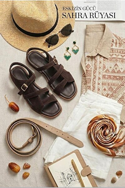 37Numara Large Size Women's Genuine Leather Suede Sandals 41-42-43-44-Brown