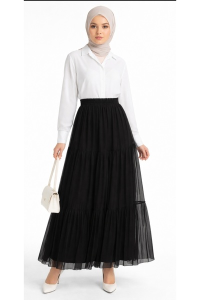 Dagü Design Women's Modest Layered Ruffled Chiffon Skirt